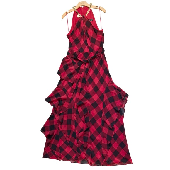 Lauren Ralph Lauren RARE Buffalo Checkered Georgette Halter Gown Dress SZ 12 - Picture 6 of 8
